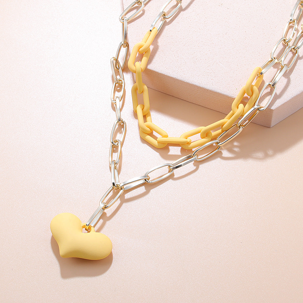Wholesale Heart Double Layer Aluminum Necklace